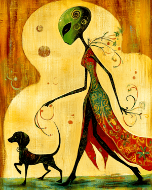 Alien Walking Her Dog