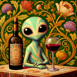 Cute Nouveau Alien with Wine