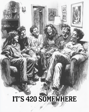 420 Somewhere Black and White Cartoon art print