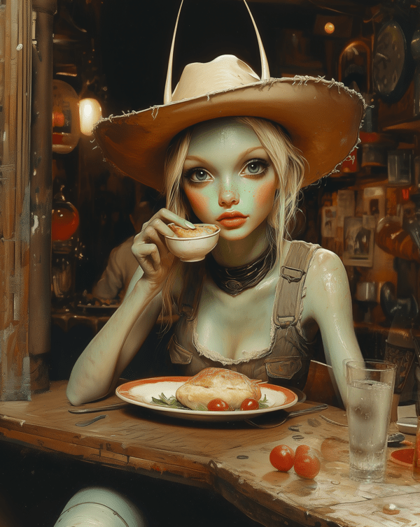 Alien Space Cowgirl With Cherries Portrait