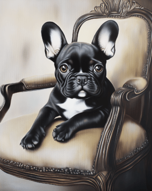 Black French Bulldog on French Provincial Chair