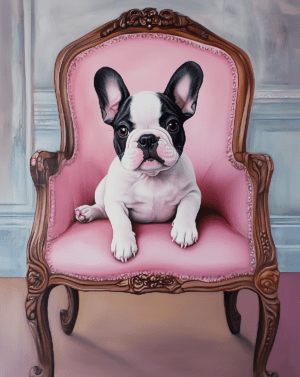 Black and White French Bulldog on French Provincial Chair