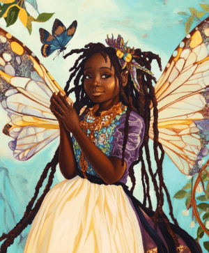 Child Fairy Among Butterflies art print