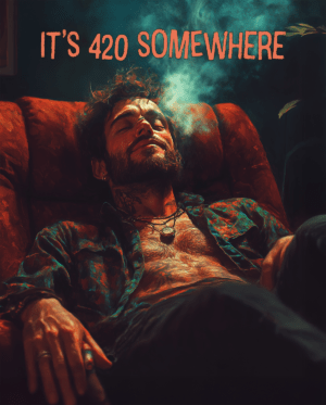 Man in recliner stoned art print