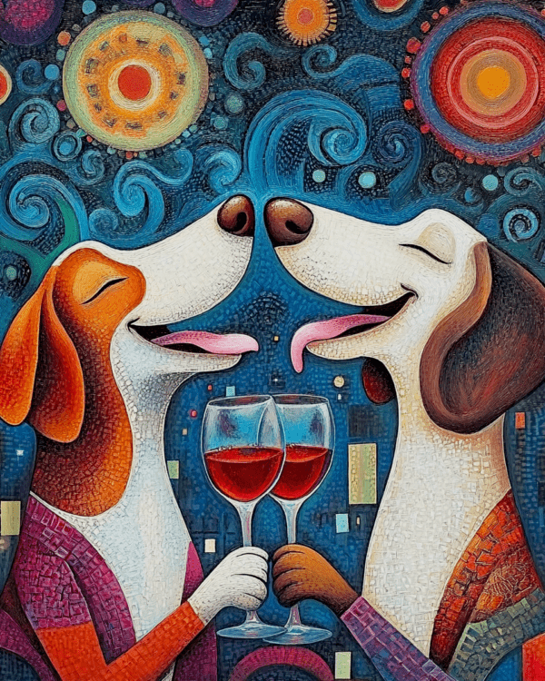 Dog Friends Sharing Glasses of Vino