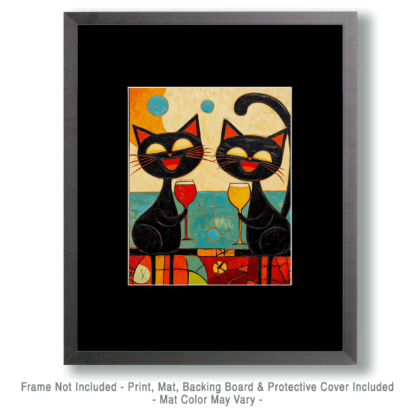 Black Cats Laugh Over Glasses of Vino Art