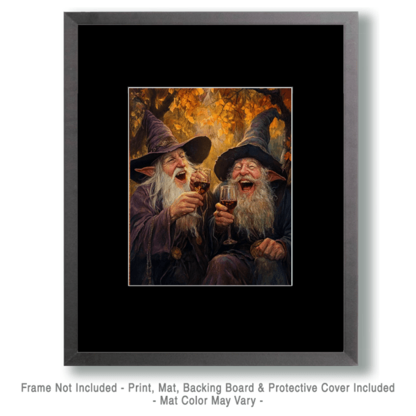 Two Wizards Laugh Over Glasses of Vino Art