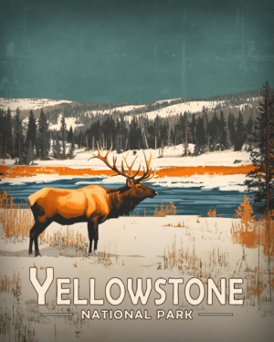 Yellowstone National Park - Vintage Elk Scene