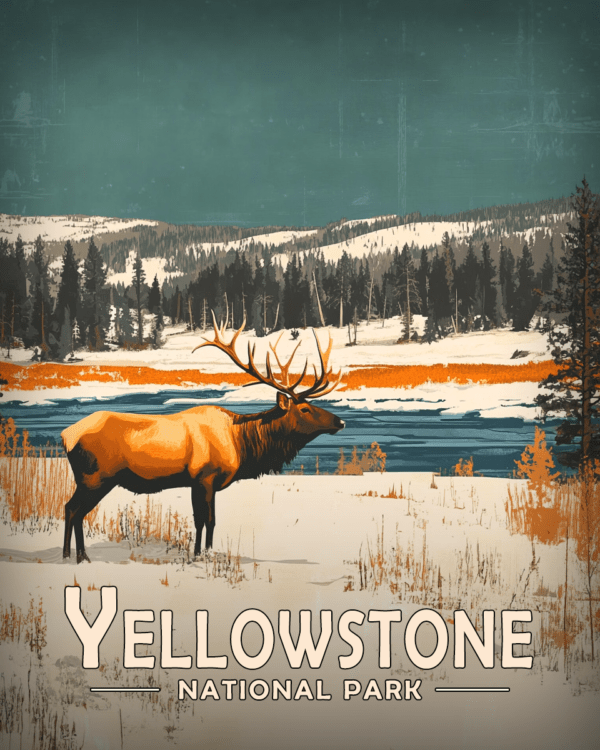 Yellowstone National Park - Vintage Elk Scene