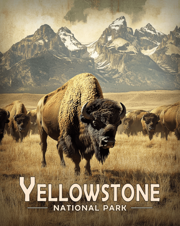 Yellowstone National Park - Vintage Bison Scene