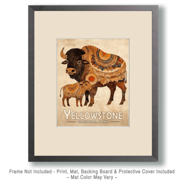 Yellowstone National Park - Stylized Bison and Baby Art