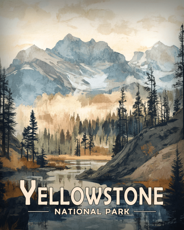 Yellowstone National Park - Vintage Mountain River Scene