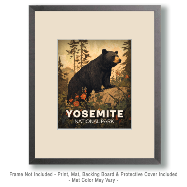 Yosemite National Park - Antique Style Black Bear Art