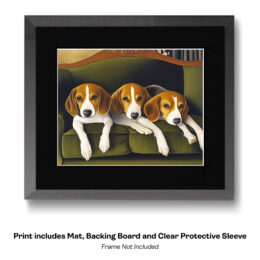 Beagles on Green Velvet Sofa art print