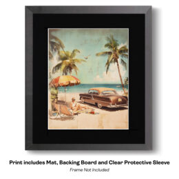 Classic Car Beach Drive Up art print