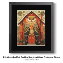 Father Owl Folk Art Style art print