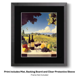 Wine Still Life with Vineyard Backdrop art print