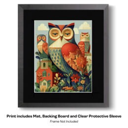 Folkloric Owls on the Farm art print