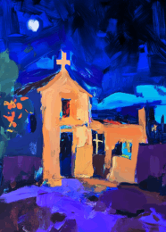Christmas Eve at the Chapel Abstract Impressionism art print