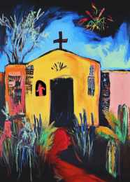 Pretty Yellow Chapel Abstract Impressionism art print