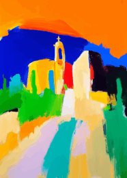 Country Chapel Abstract Impressionism art print