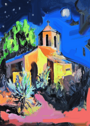 Midnight Chapel Service Abstract Impressionism art print