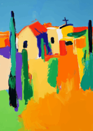 Town Chapel and Rectory Abstract Impressionism art print