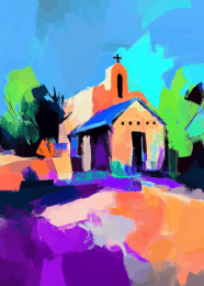 Mountain Chapel Abstract Impressionism art print