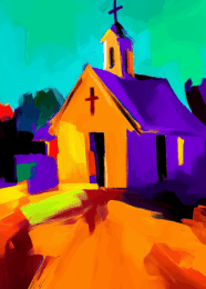 Chapel at Dusk Abstract Impressionism art print