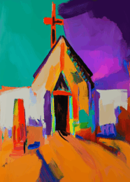 Chapel on the Plaza Abstract Impressionism art print
