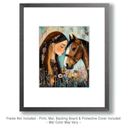 Floral BOHO Girl and Her Horse Art