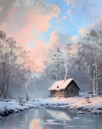 Cozy Winter Cabin Art Print