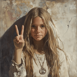 Hippie Girl Giving Peace Sign art print
