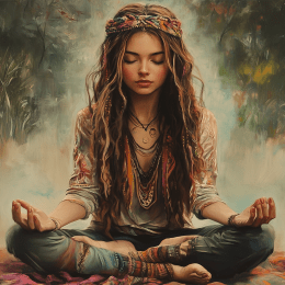 Hippie Girl Meditating art print