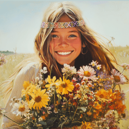 Hippie Girl and Wildflowers art print