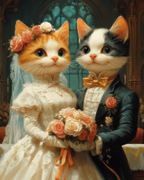 Country Cat Folk - Kitten Couple Getting Hitched art print