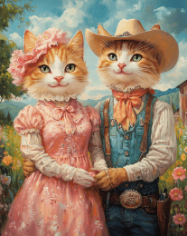 Country Cat Folks - Ma and Pa Cat's Formal Farm Photo art print