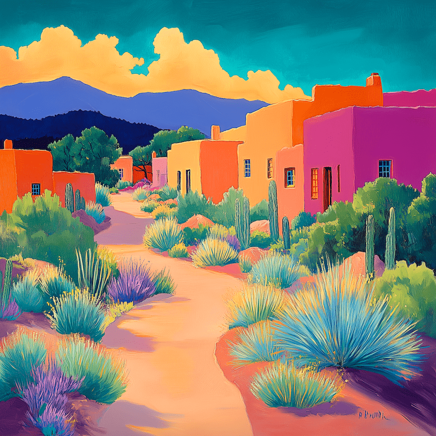 Saturated Adobe Village Landscape art print