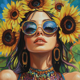 Sunflower Hippie Girl art print
