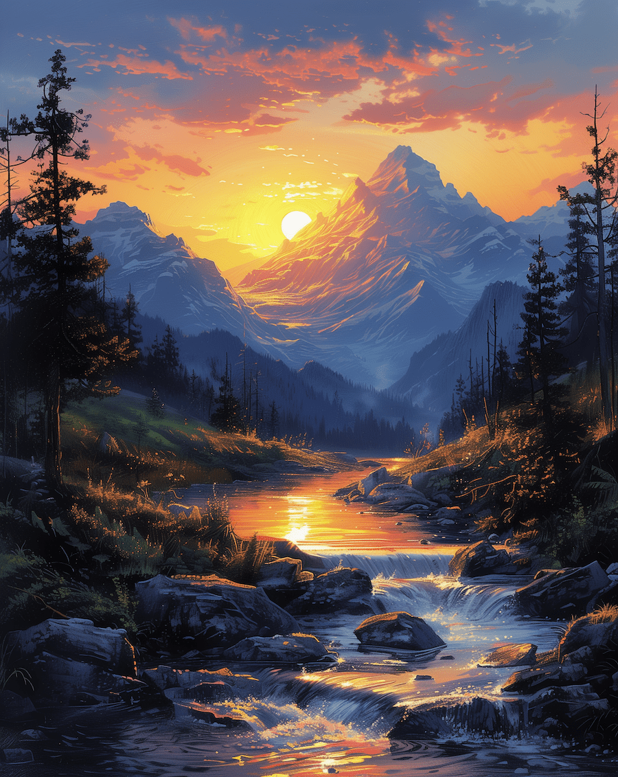 Sunset Reflected in Mountain Stream art print