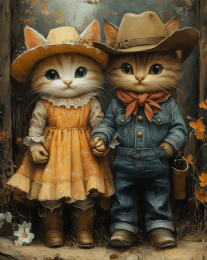 Country Kitten Folks - Kitty Couple Young Love art print