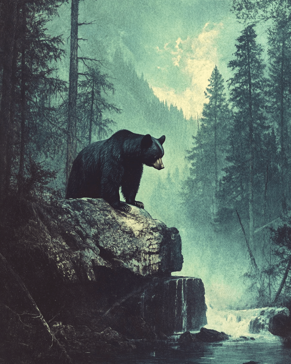 Vintage Black Bear on Cliff