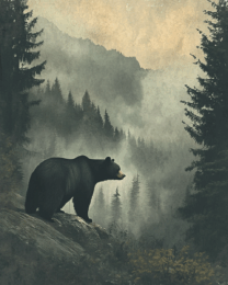 Vintage Black Bear in Mountains