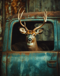 Buck Deer Looking Out Pickup Window