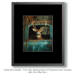 Buck Deer Looking Out Pickup Window Art