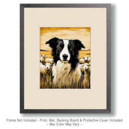 Vintage Border Collie with Sheep Art