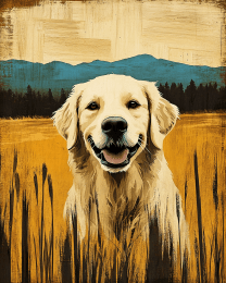Vintage Golden Retriever in Field
