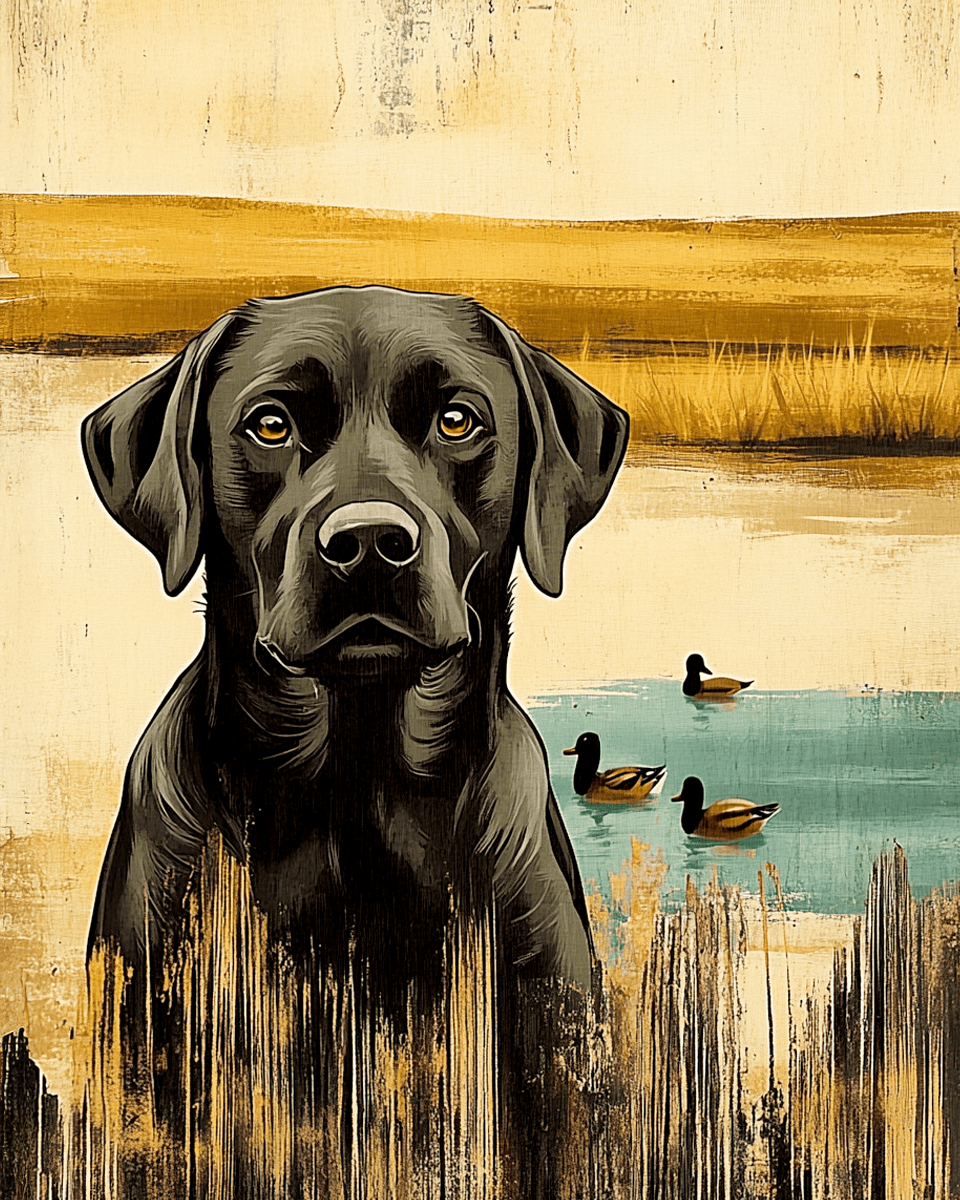Vintage Labrador Retriever by Duck Pond