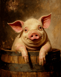Pot-Bellied Pig Barrel Still-Life Art
