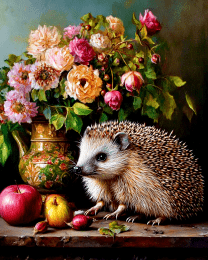 Vintage Hedgehog Still-Life Art